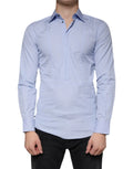 Chemise homme formelle dolce gabanna en coton bleu clair à manches longues et col classique avec boutons devant