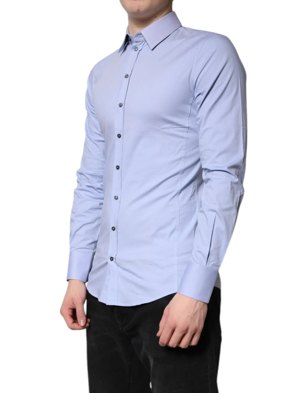 Chemise homme formelle dolce gabbana bleu clair en coton à col classique et manches longues avec boutons devant