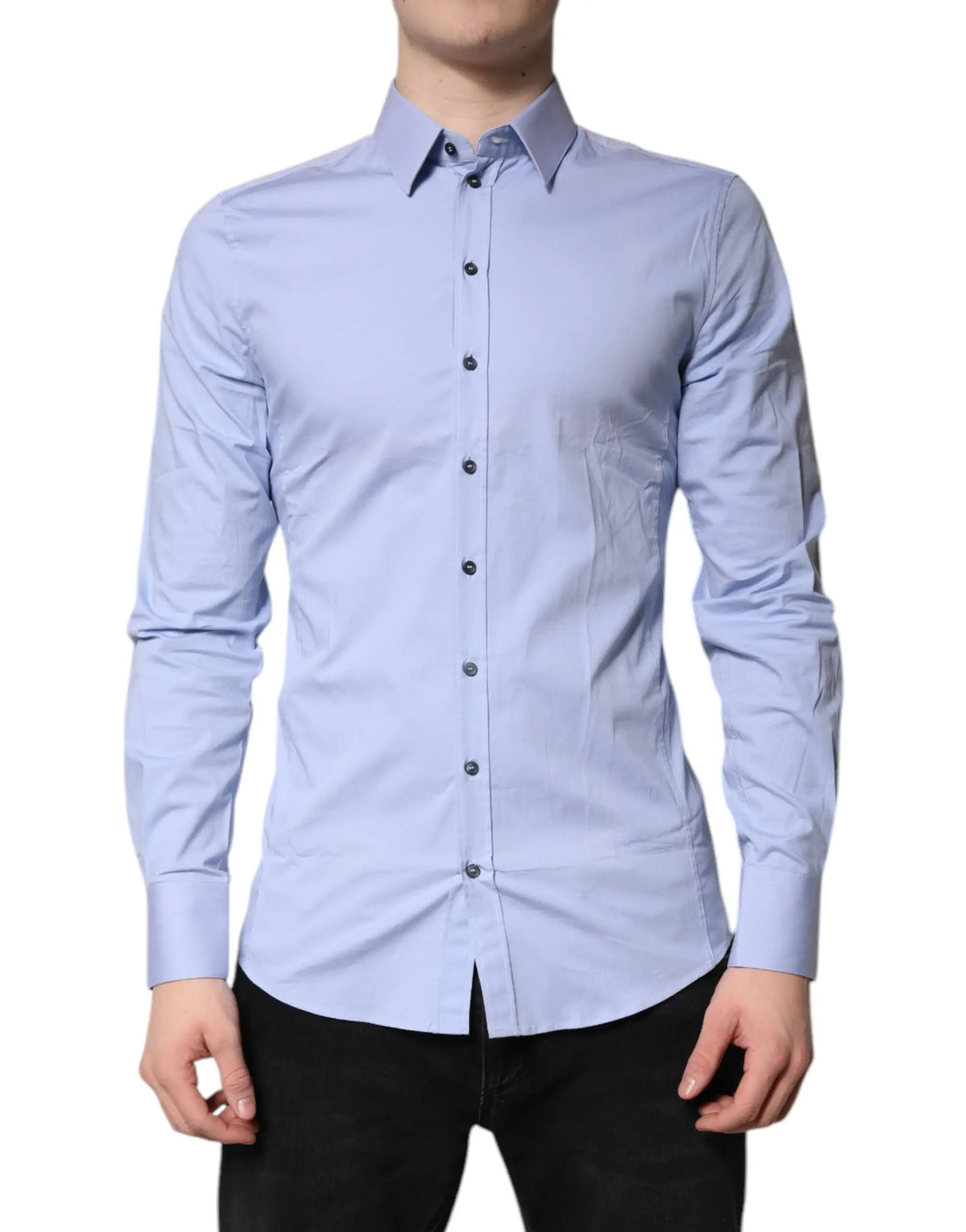 Chemise habillée homme dolce & gabbana bleu clair en coton avec col classique et boutons sur le devant