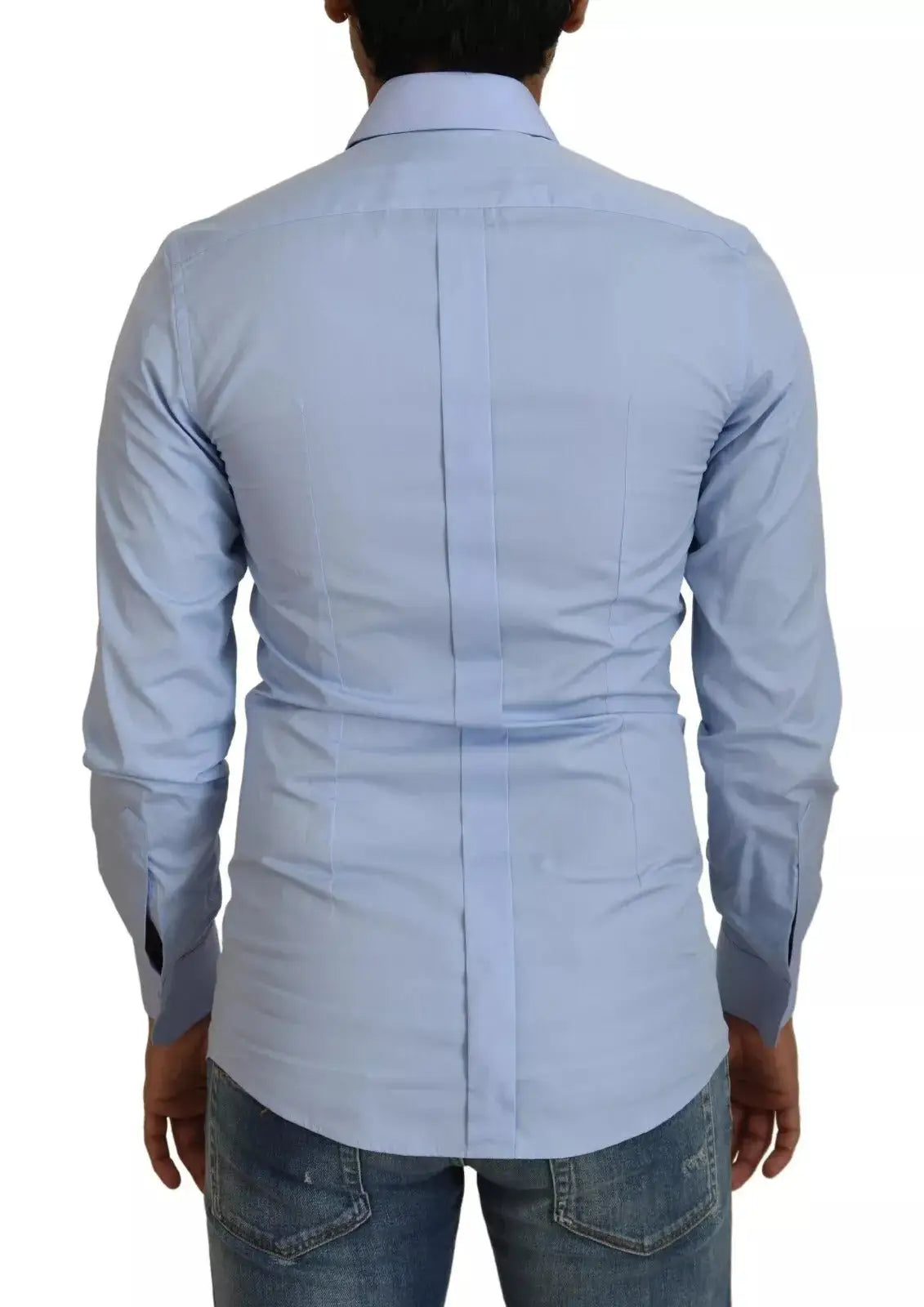 Chemise habillée slim fit pour homme dolce & gabbana en coton bleu clair vue de dos avec pli subtil