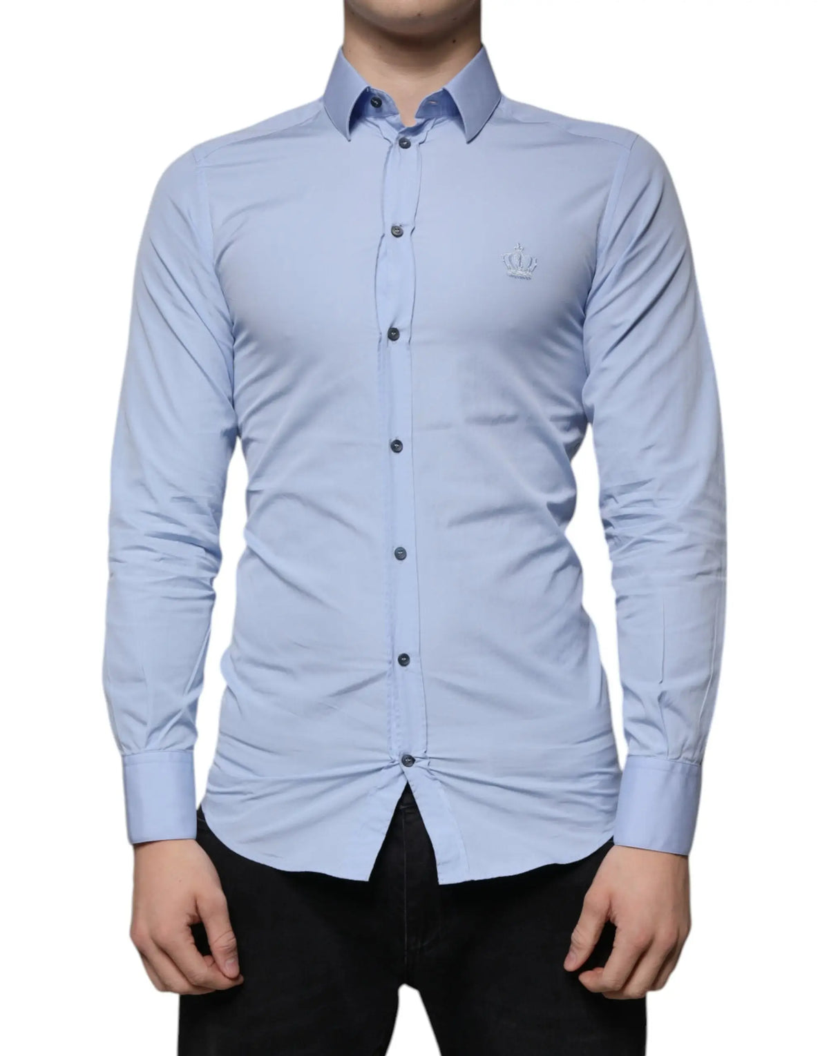 Chemise habillée homme dolce & gabbana bleu clair en coton slim fit avec logo brodé subtil sur la poitrine