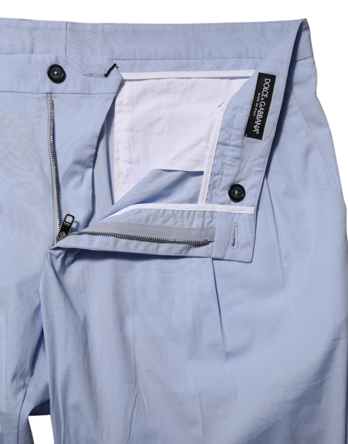 Pantalon homme dolce gabbana bleu clair en coton stretch avec braguette zippée et fermeture par bouton