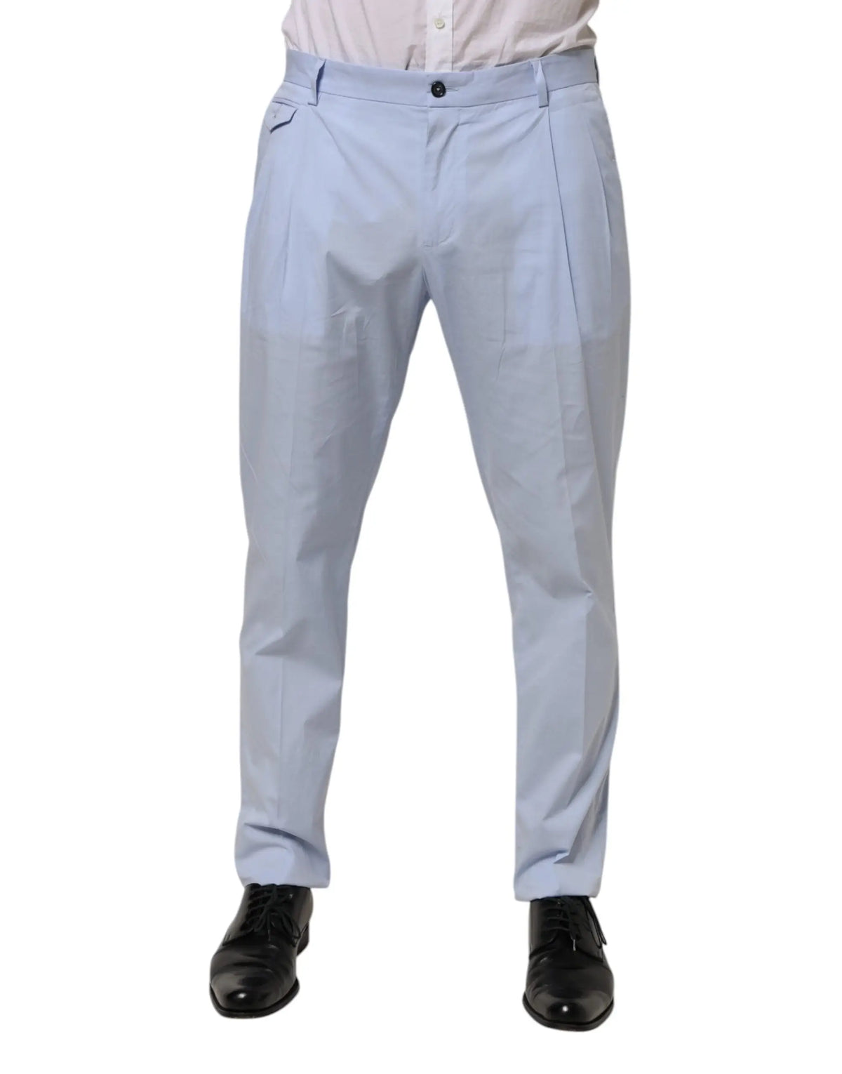Pantalon homme bleu clair dolce & gabbana en coton stretch avec plis et coupe ajustée à fermeture boutonnée