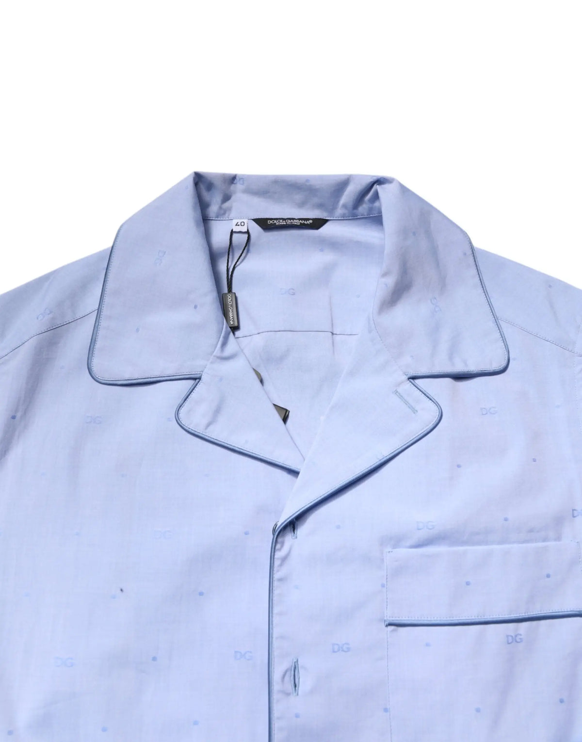 Light blue dolce & gabbana cotton men pajama top with subtle dg logo print and contrast stitching for sleepwear
