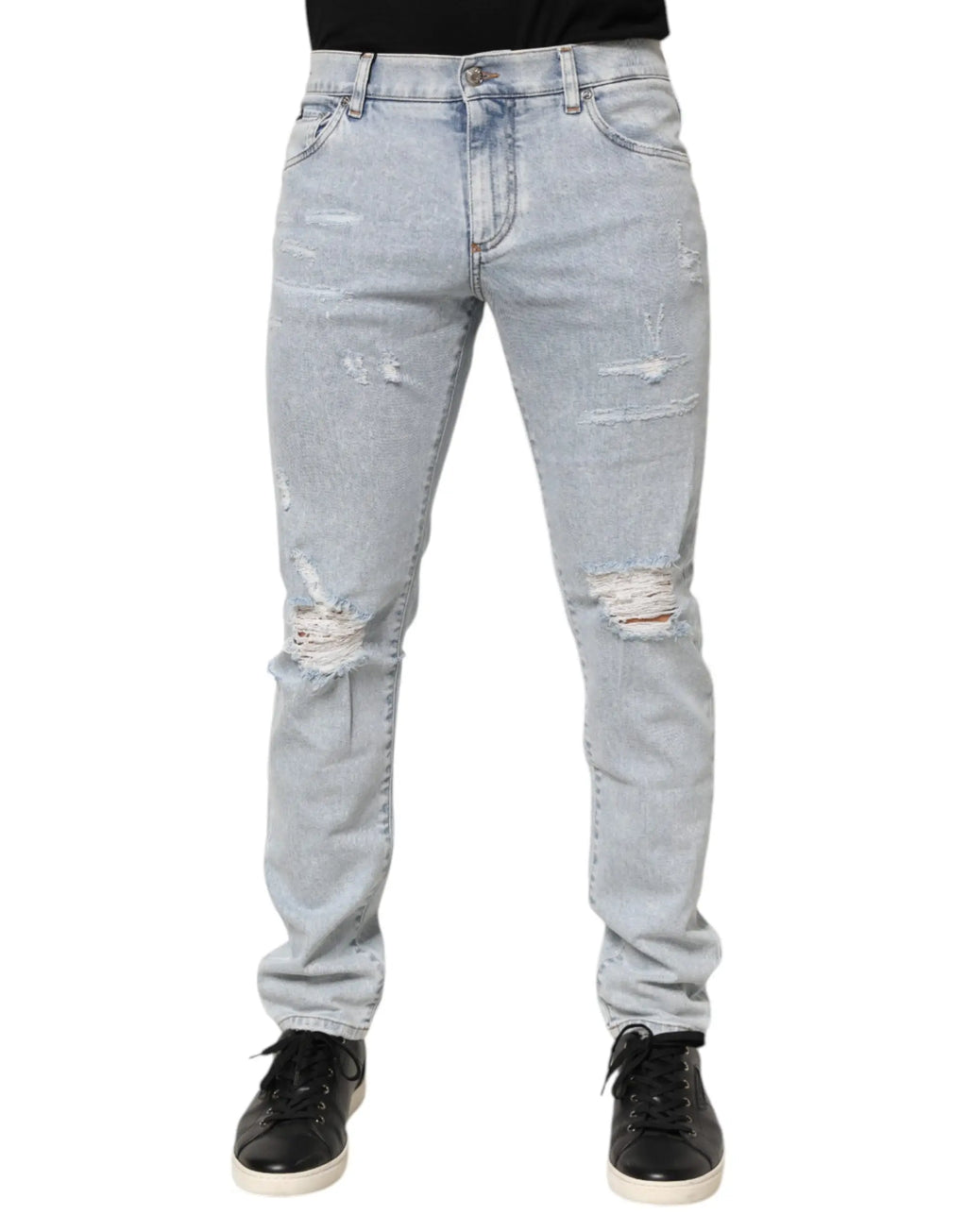 Dolce & gabbana jean slim fit bleu clair en denim avec genoux déchirés et détails délavés