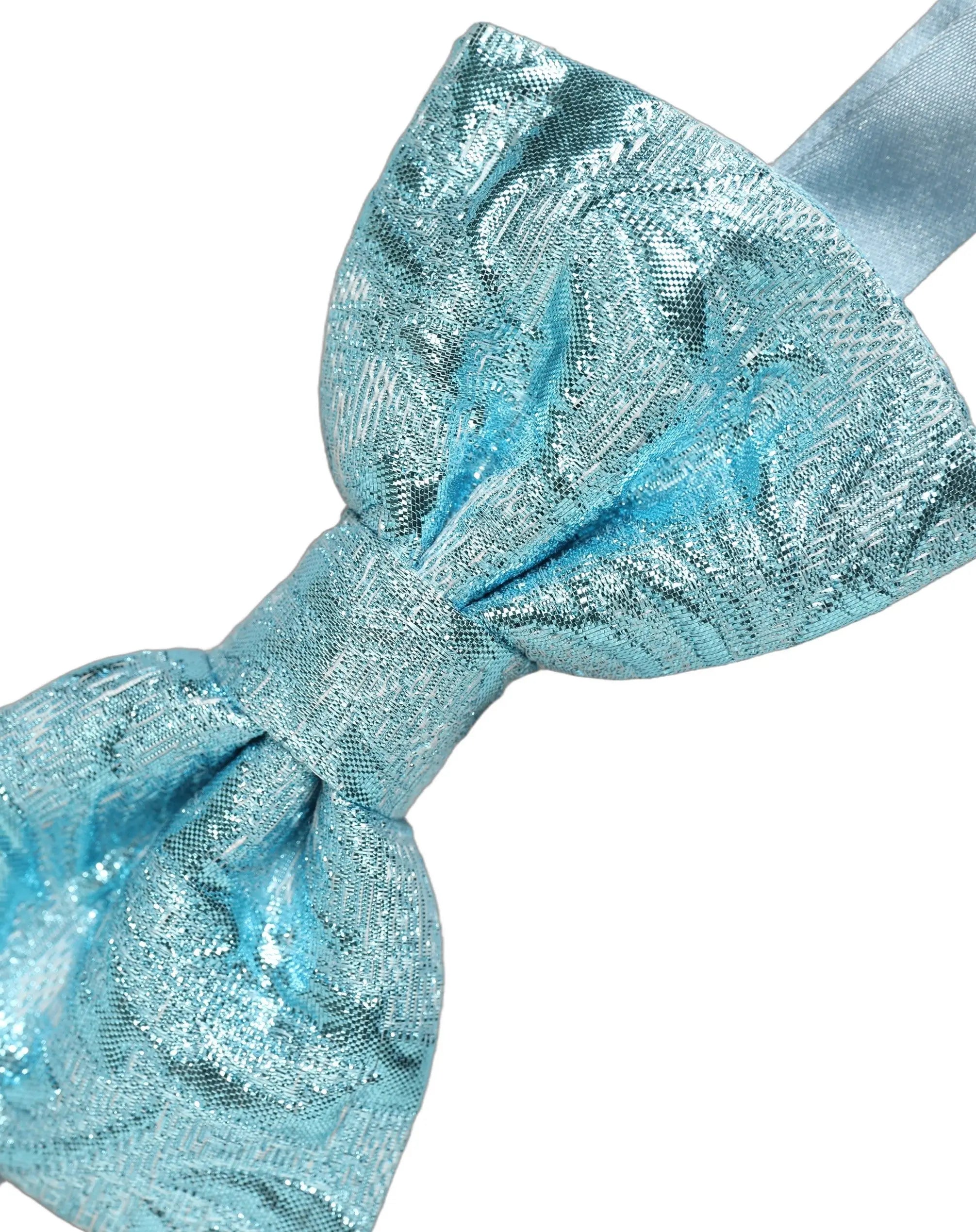 Noeud papillon dolce & gabbana light blue en brocart floral bleu clair avec motif tissé métallique ajustable