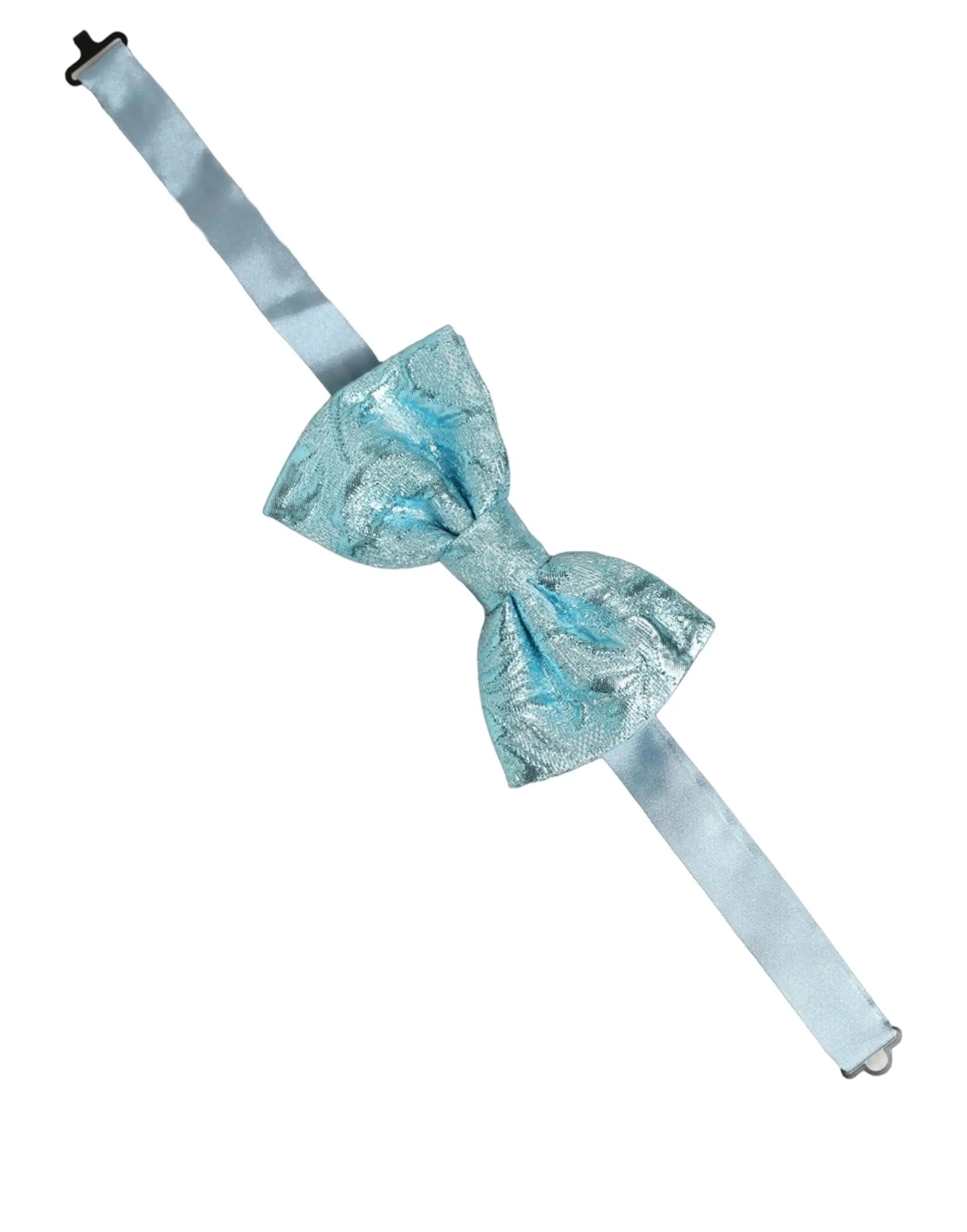 Dolce & gabbana nœud papillon bleu clair en brocart floral satin ajustable avec motif texturé subtil