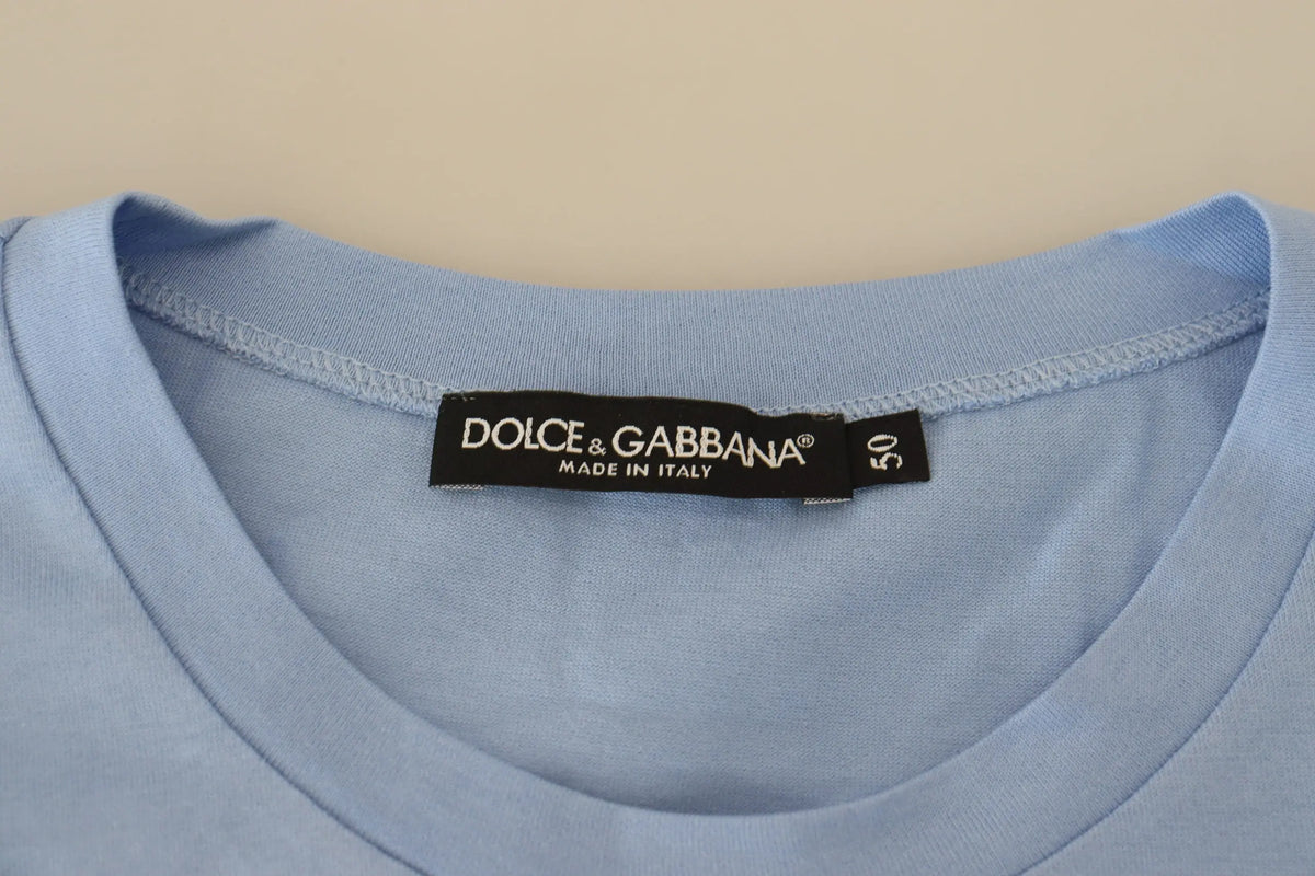 T-shirt dolce & gabbana bleu clair en coton avec étiquette noire made in italy taille 50 happy new year 2017