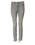 Jeans skinny taille haute en denim bleu clair distressed avec déchirures et ourlets effilochés de dolce & gabbana