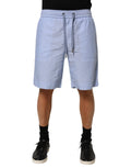 Shorts bermuda pour homme dolce & gabbana en coton léger bleu clair avec taille ajustable et plis subtils