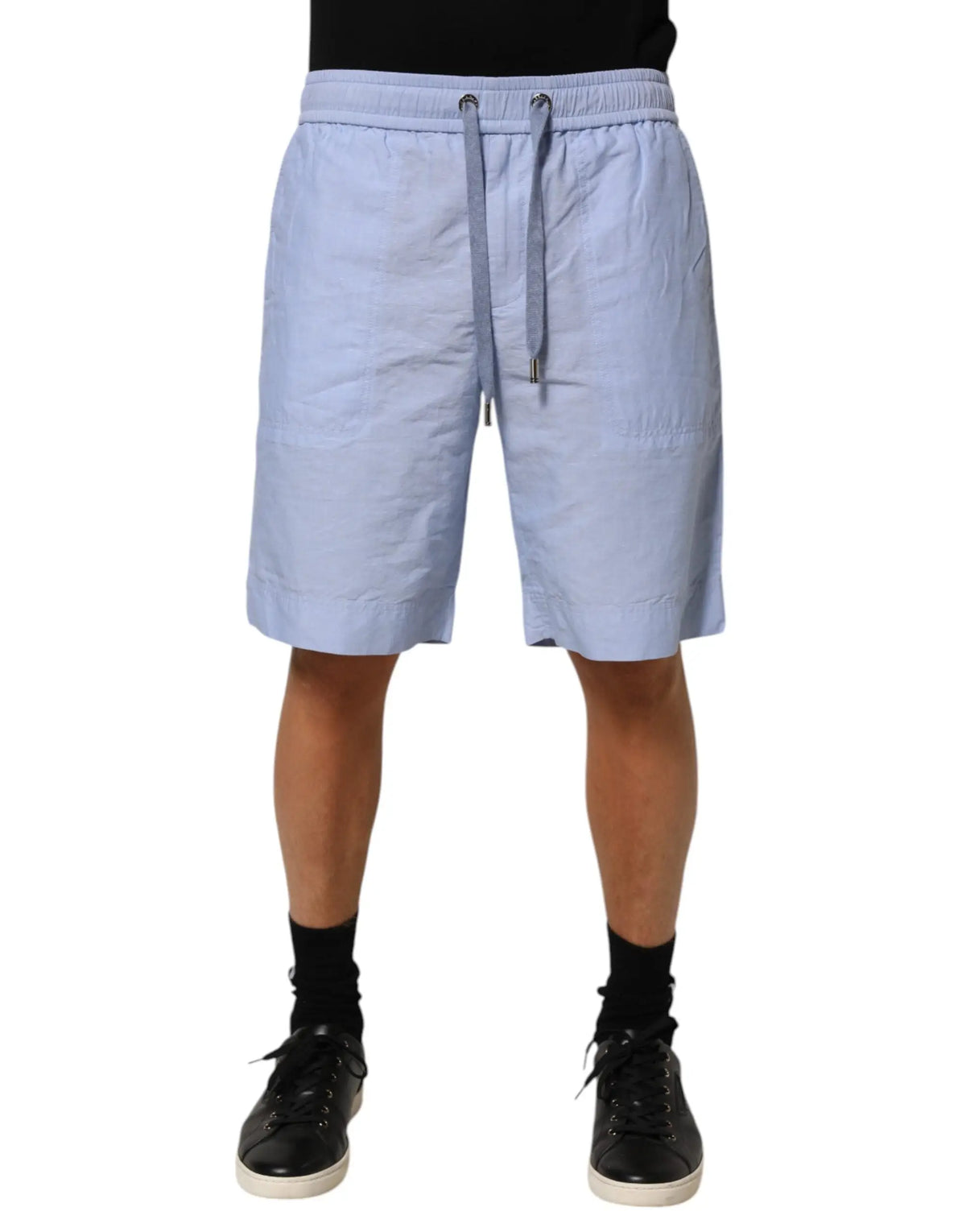 Dolce & gabbana bermuda homme en lin bleu clair avec taille mi-haute, coton léger, cordon de serrage et plis subtils