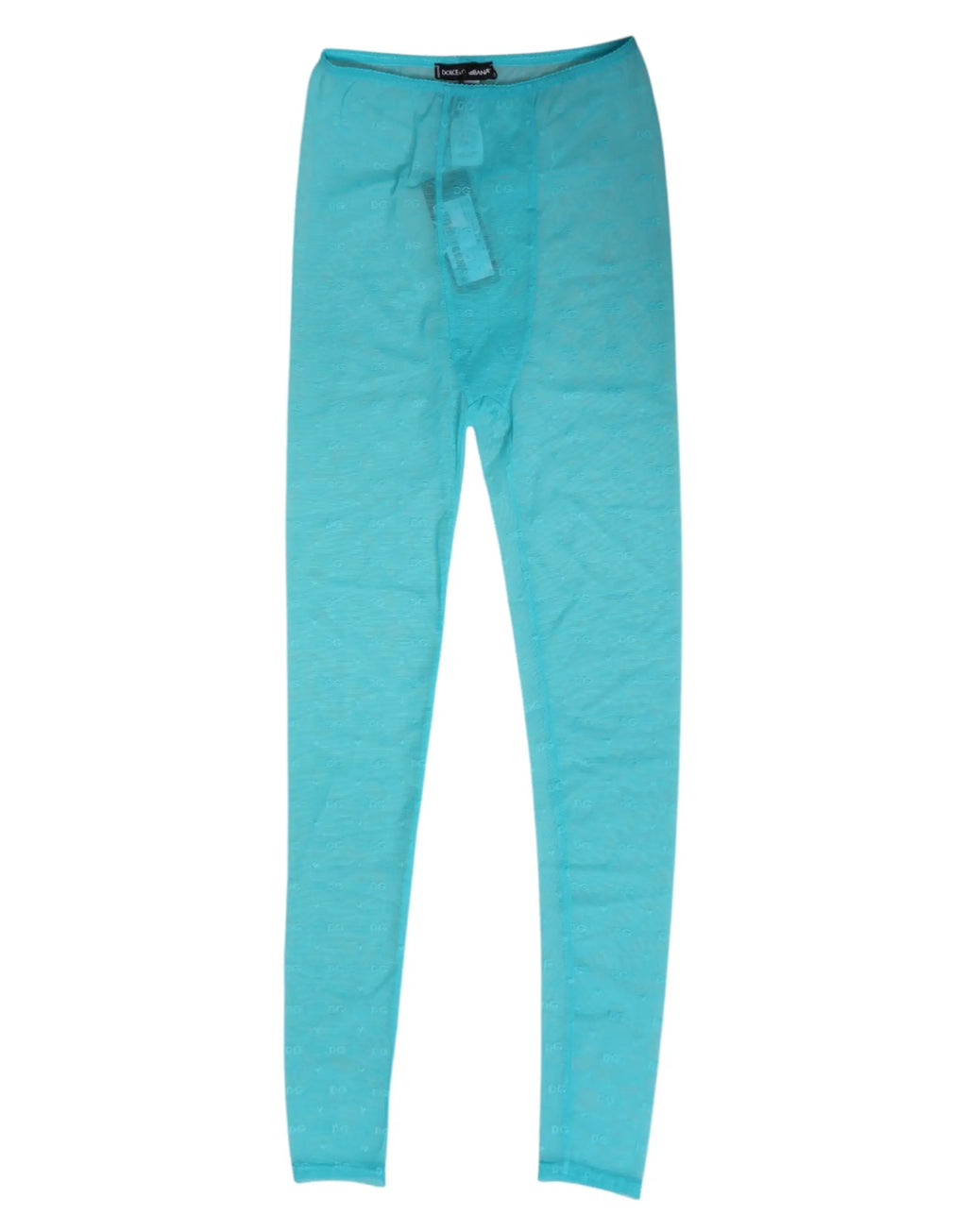 Leggings turquoise avec taille à cordon et étiquette en nylon léger dolce & gabbana logo dentelle