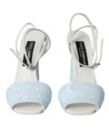 Sandales à talons dolce & gabbana bleu clair en sequins avec brides blanches et semelle intérieure blanche
