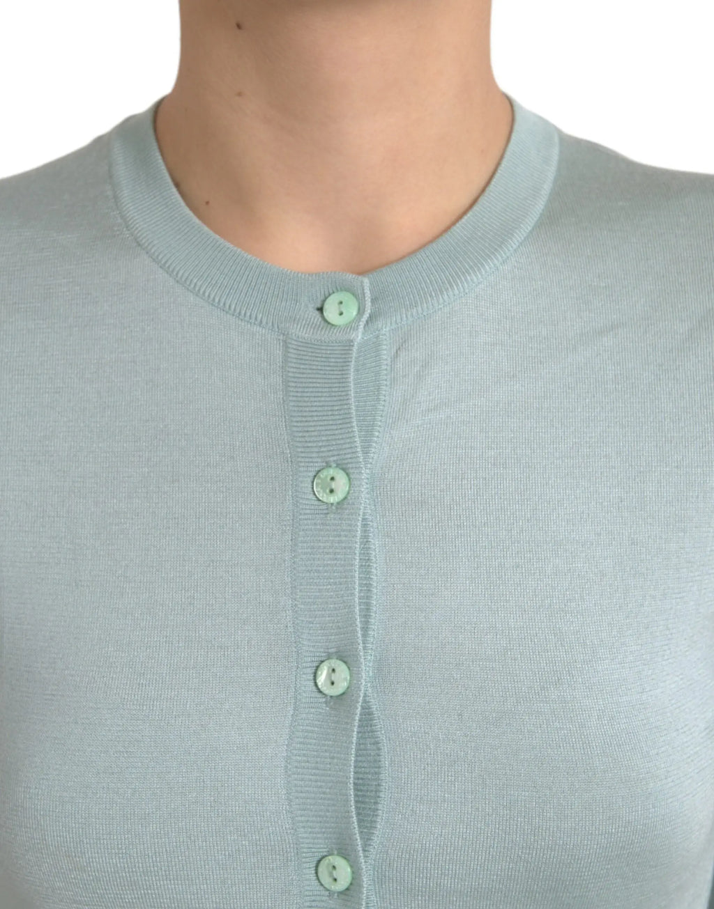 Cardigan en soie bleu clair dolce & gabbana avec boutons assortis et col rond en maille fine