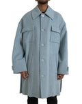 Manteau trench oversize en laine bleu clair dolce & gabbana avec col classique et fermeture boutonnée devant