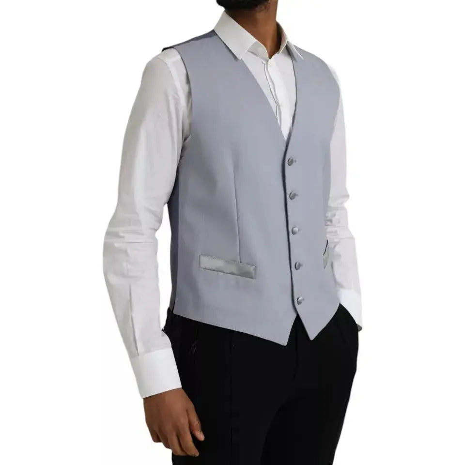 Dolce & gabbana light blue wool formal dress waistcoat vest gris clair élégant en laine avec design boutonné classique et poches discrètes