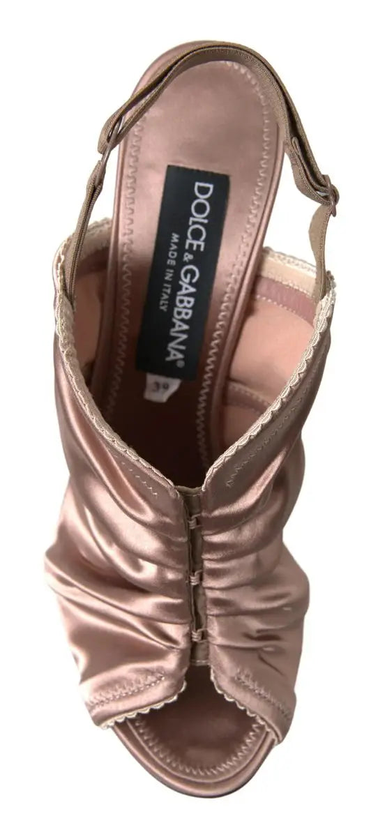 Sandalette à talon aigu dolce & gabbana en satin rose gold avec design froncé et bords festonnés light brown