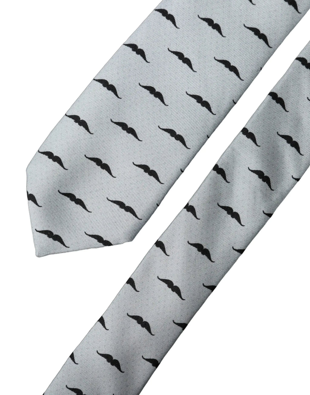 Cravate ajustable en soie gris clair dolce & gabbana avec motif répétitif de moustaches noires