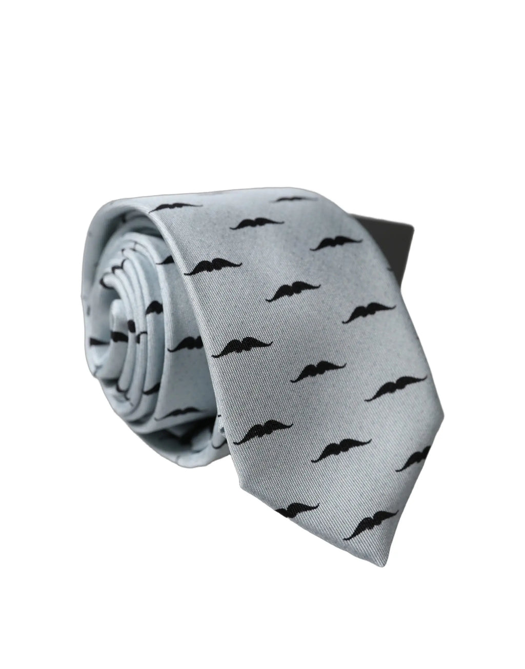 Cravate ajustable en soie gris clair dolce et gabbana avec motifs répétitifs de moustaches noires