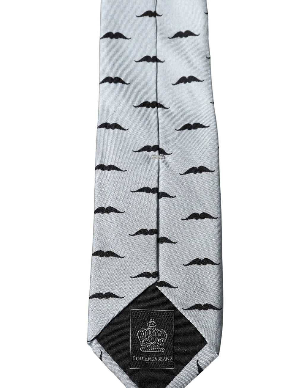 Cravate dolce & gabbana gris clair en soie avec motif répétitif de moustaches noires et ajusteable