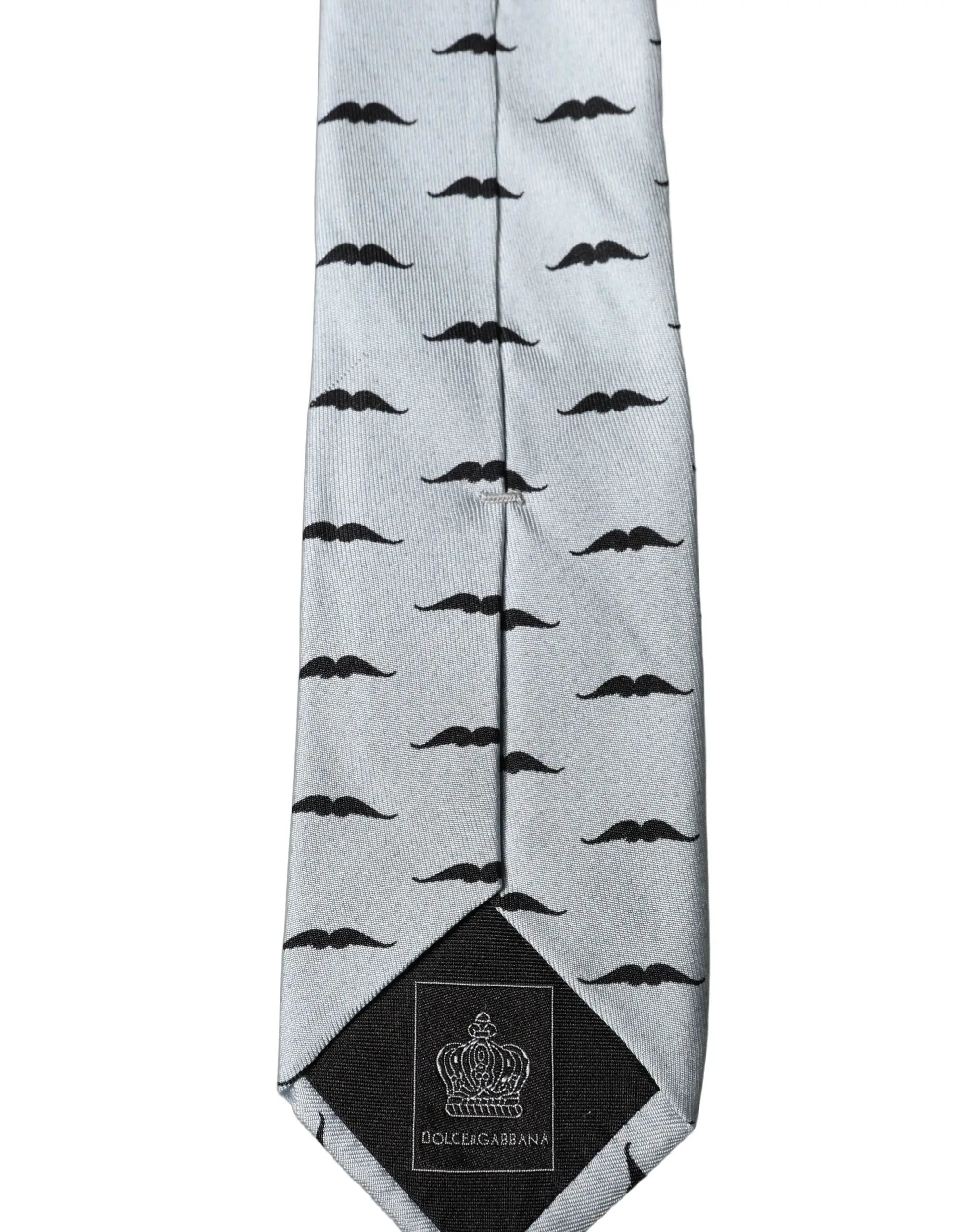 Cravate dolce & gabbana gris clair en soie avec motif répétitif de moustaches noires et ajusteable