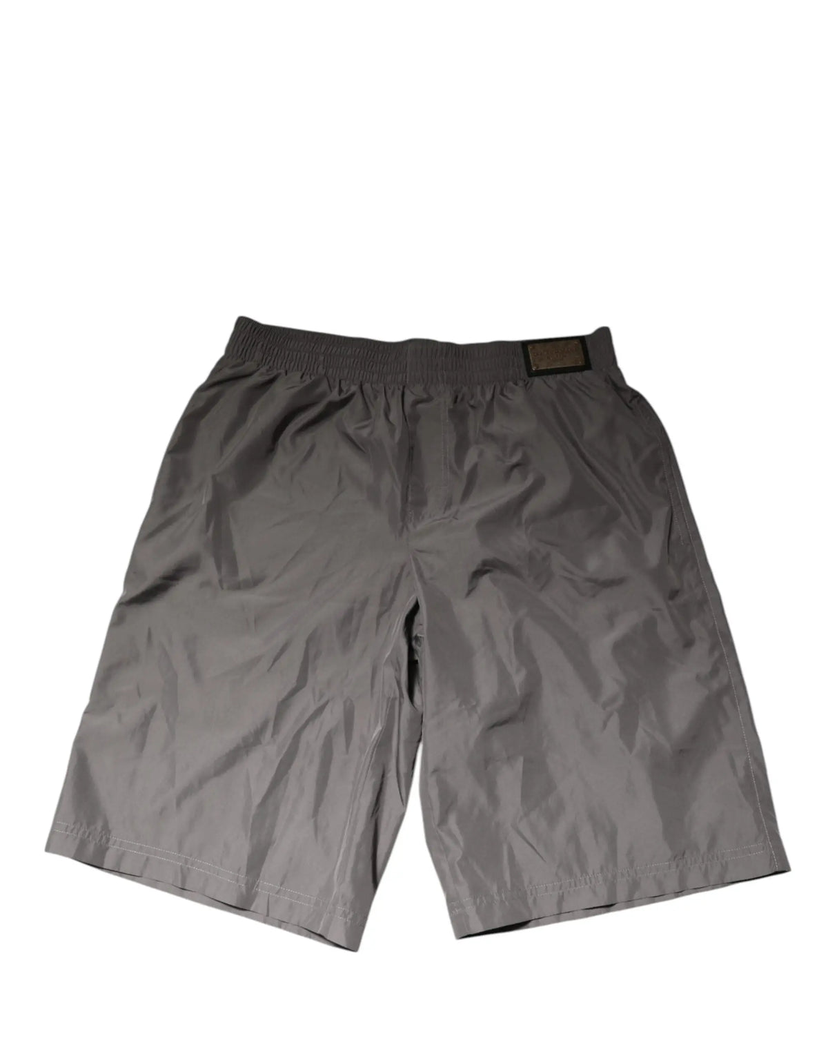 Shorts de bain gris clair en nylon dolce & gabbana avec taille élastique vue arrière avec petite étiquette de marque