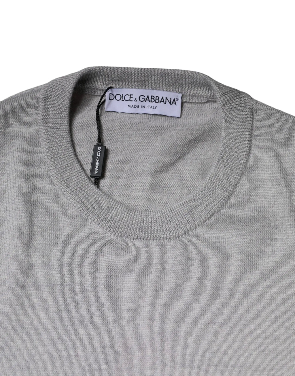 Pull en laine gris clair dolce gabbana avec col rond côtelé et texture fine en maille
