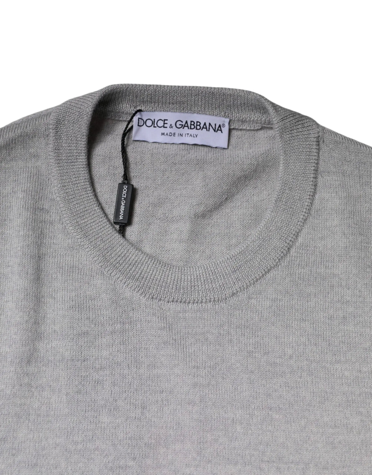 Pull en laine gris clair dolce gabbana avec col rond côtelé et texture fine en maille