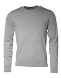 Pull dolce & gabbana gris clair en laine avec col rond texture subtile et petit logo brodé sur la poitrine gauche