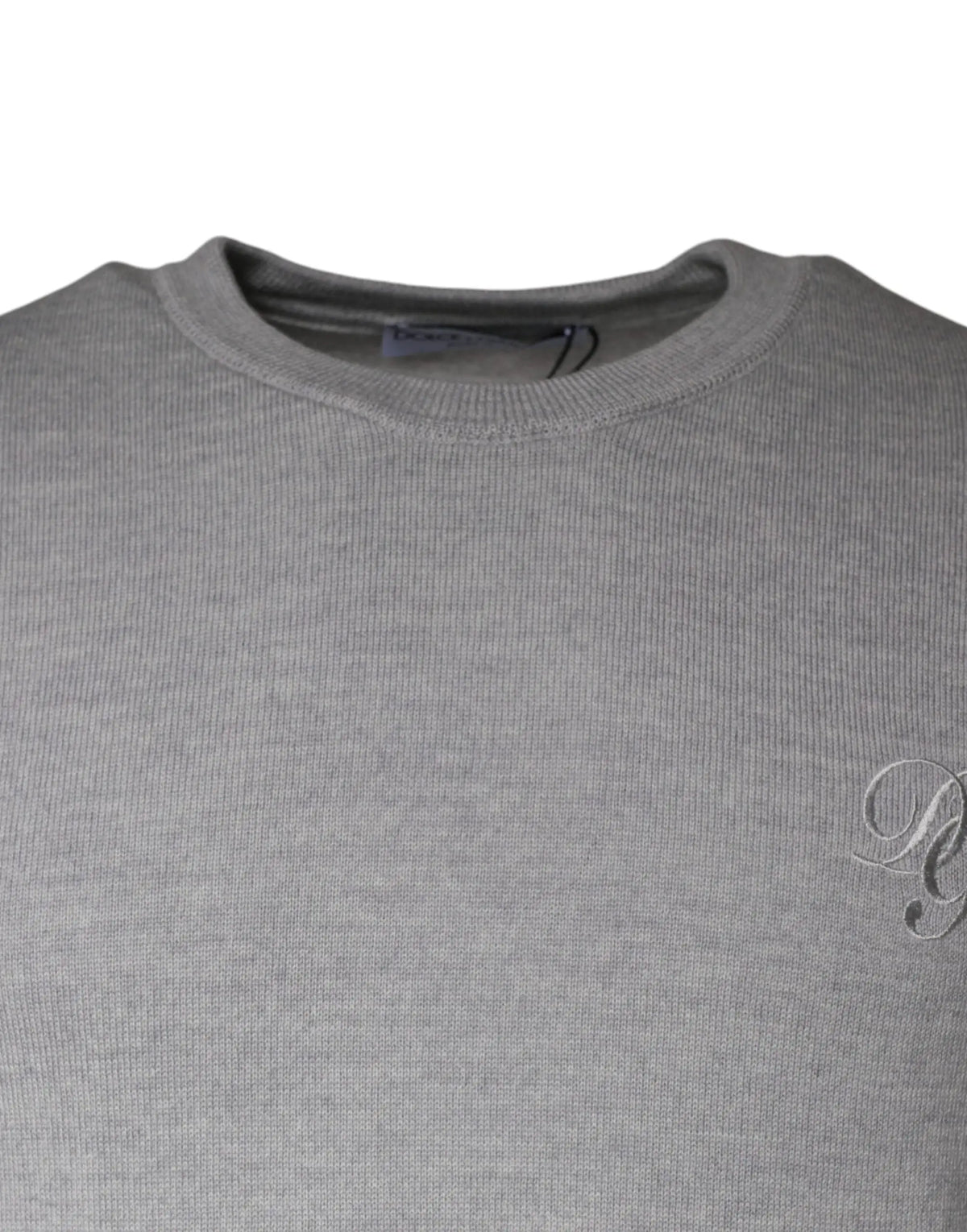 Pull beige en laine dolce gabbana avec col rond, texture subtile et monogramme brodé sur la poitrine