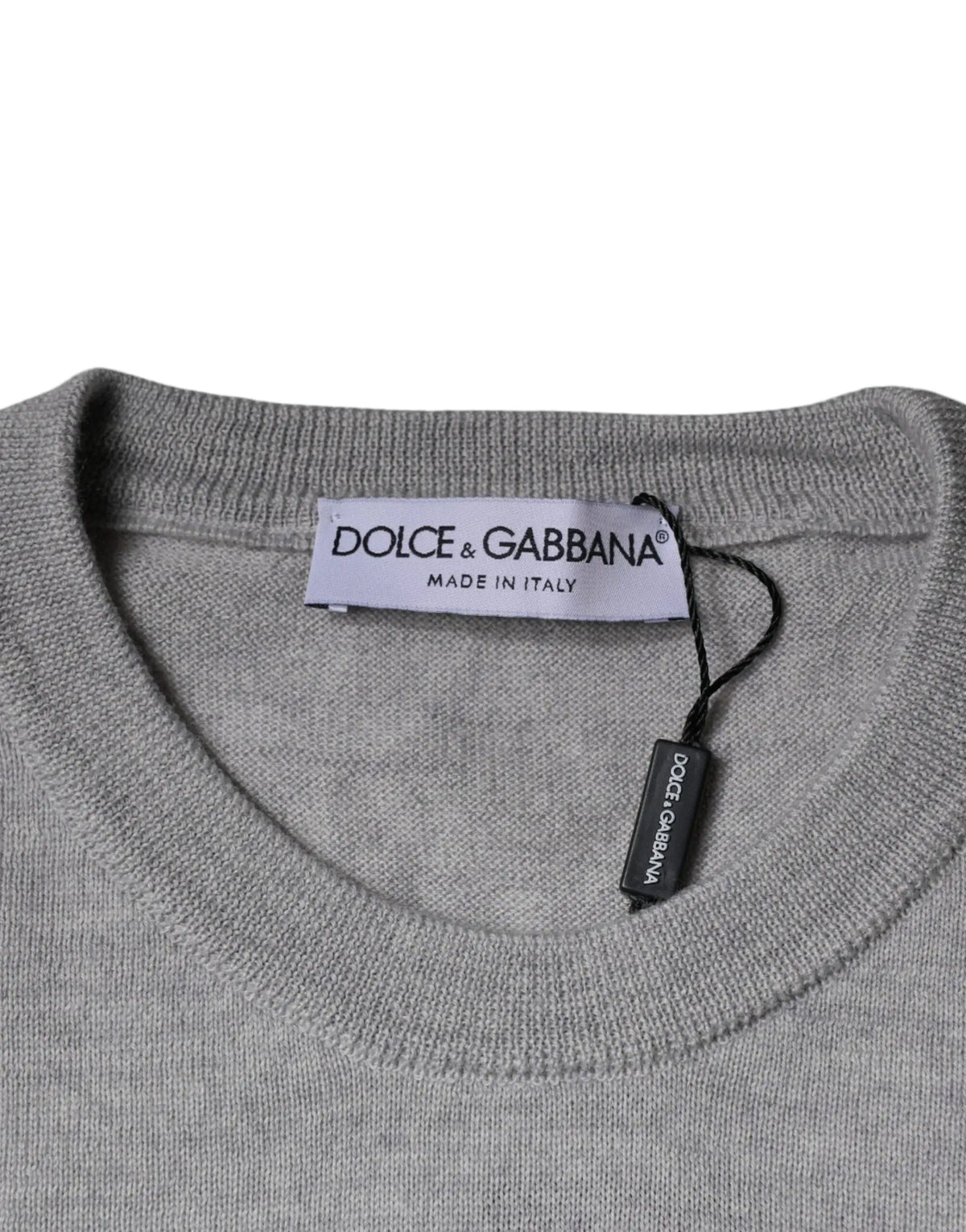 Pull à col rond gris clair dolce & gabbana en laine avec texture en maille et encolure côtelée