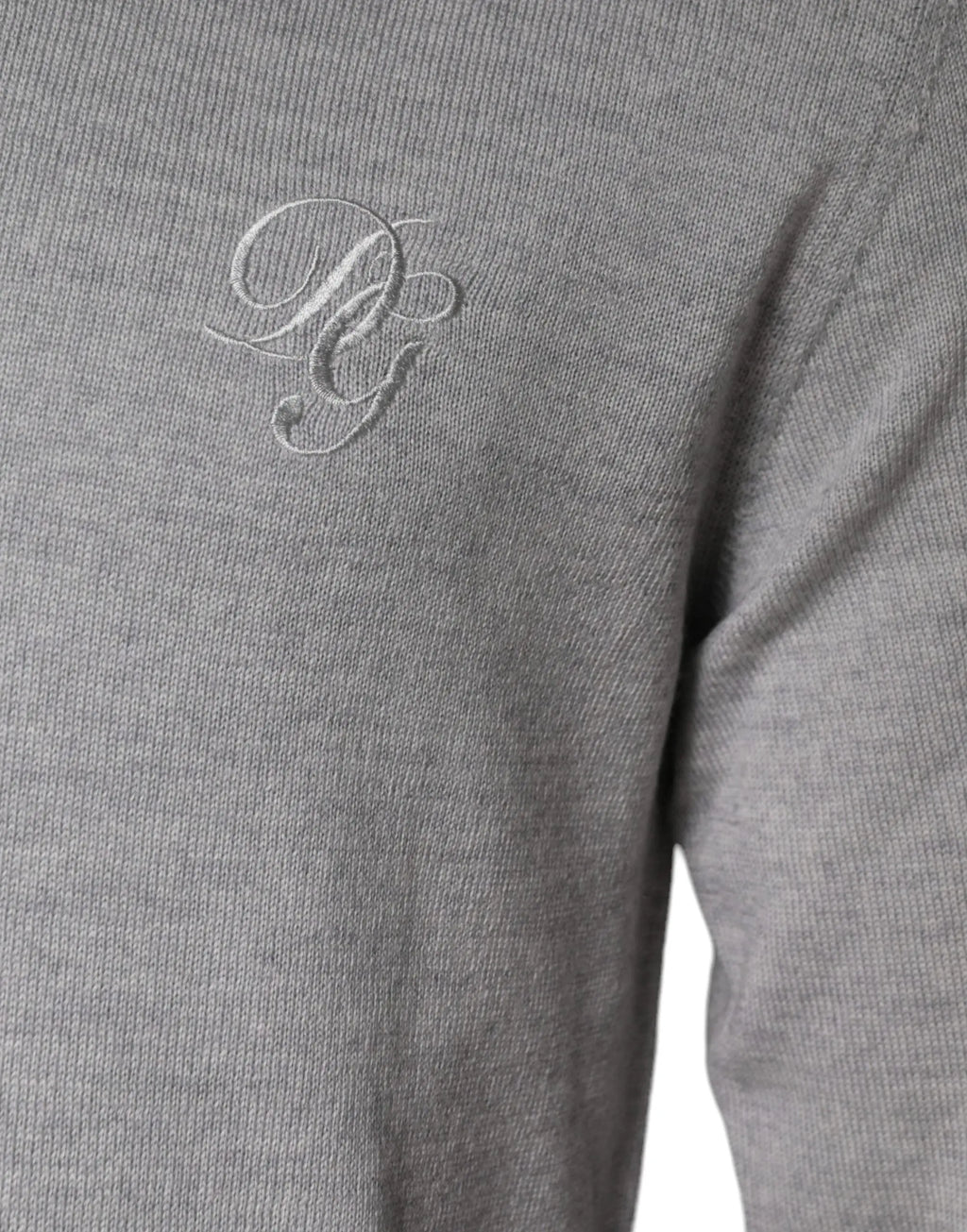 Pull en laine gris clair dolce & gabbana avec col rond et logo monogramme brodé subtil