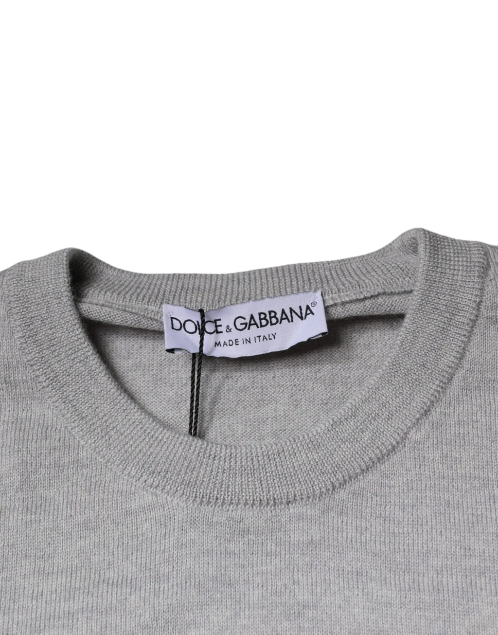 Pull col rond dolce & gabbana gris clair en laine avec col côtelé et texture fine tricotée