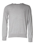 Pull en laine gris clair dolce & gabbana avec col rond, tricot texturé subtil et petit logo brodé sur la poitrine