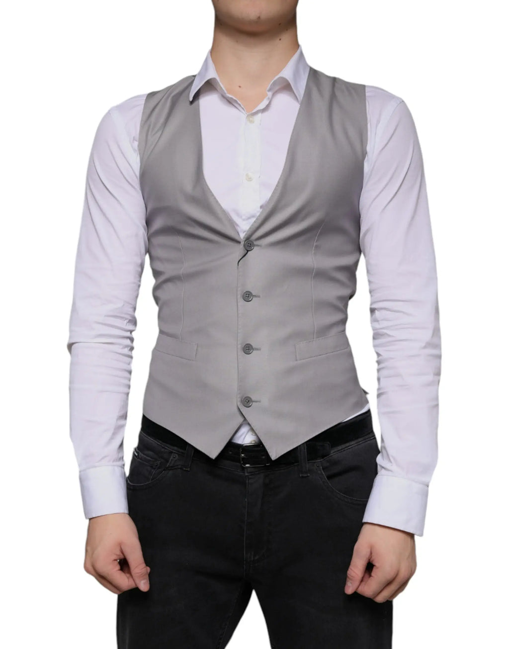 Dolce & gabbana gilet formel en laine gris clair avec cinq boutons et design moderne élégant