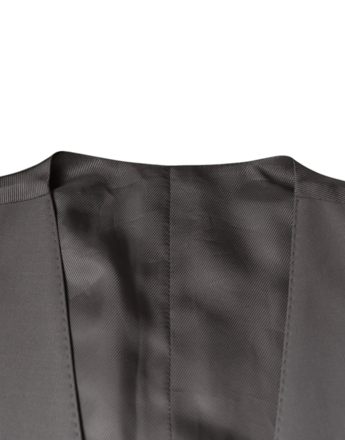 Gilet formel en laine gris clair dolce & gabbana avec finition satin noir lisse et coutures soignées au col