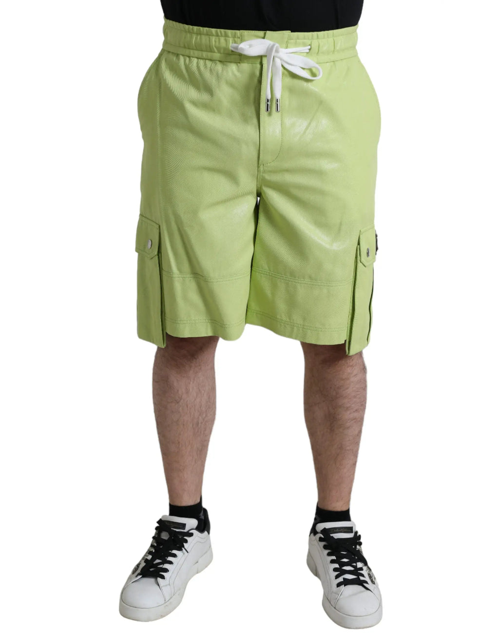 Short cargo bermuda pour homme dolce & gabbana en coton vert clair avec ceinture blanche à cordon et poches latérales
