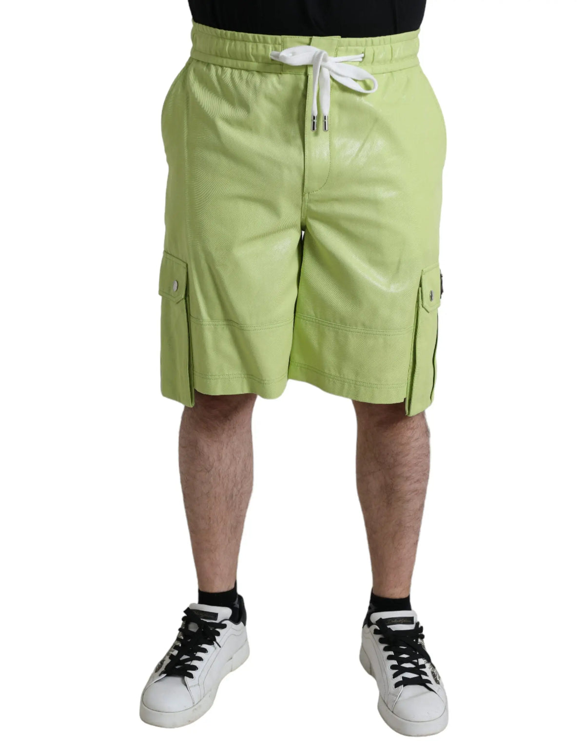 Short cargo bermuda pour homme dolce & gabbana en coton vert clair avec ceinture blanche à cordon et poches latérales