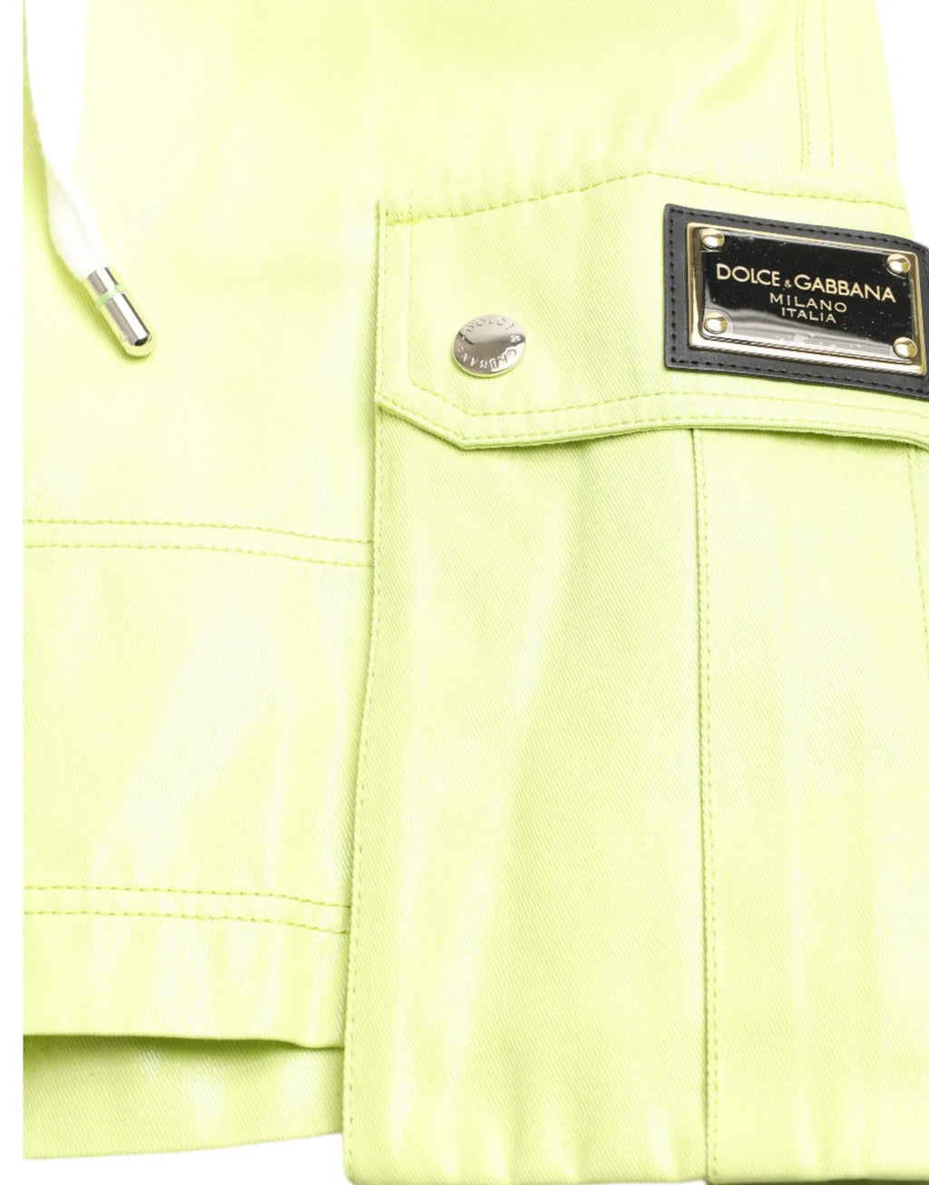 Veste en cuir synthétique vert fluo avec écusson noir dolce gabbana milano italia et matériel argenté