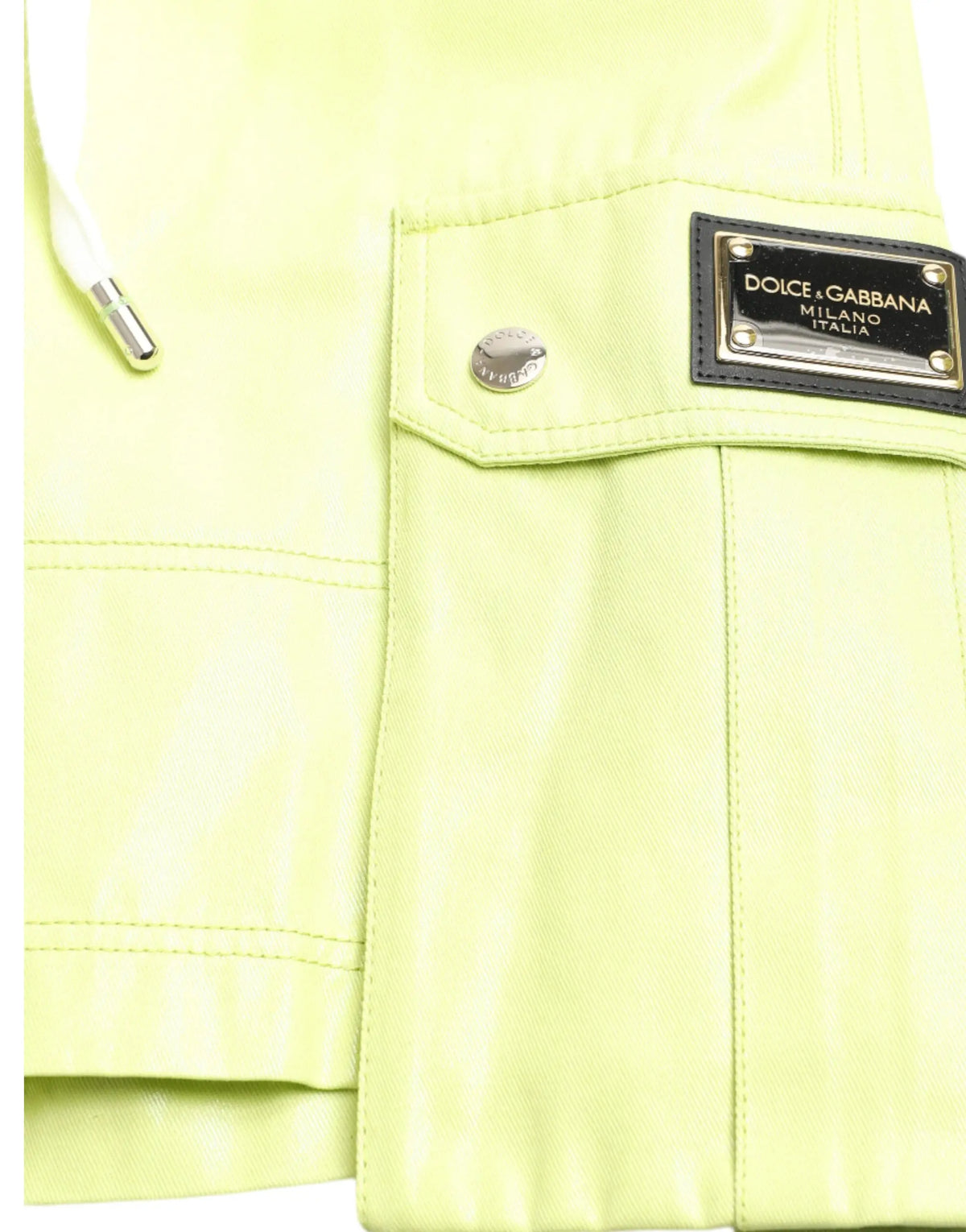 Veste en cuir synthétique vert fluo avec écusson noir dolce gabbana milano italia et matériel argenté