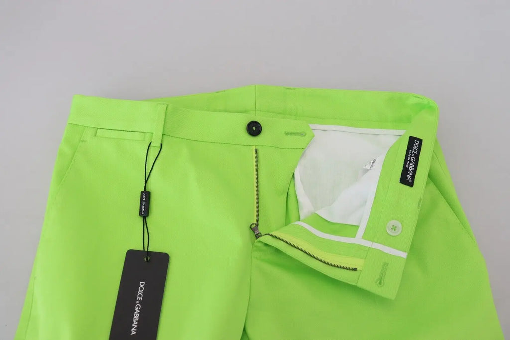 Pantalon chino vert fluo dolce gabbana en coton avec bouton noir et fermeture éclair pour homme skinny