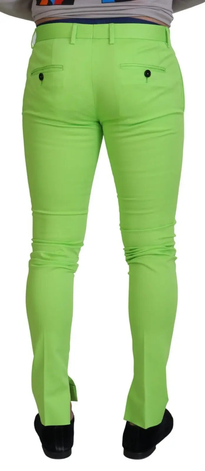 Pantalon slim en coton vert pomme dolce & gabbana pour homme avec poches arrière boutonnées noires et passants de ceinture