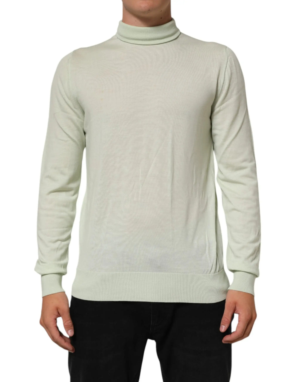 Pull-over dolce & gabbana vert clair en maille douce avec col roulé et poignets côtelés