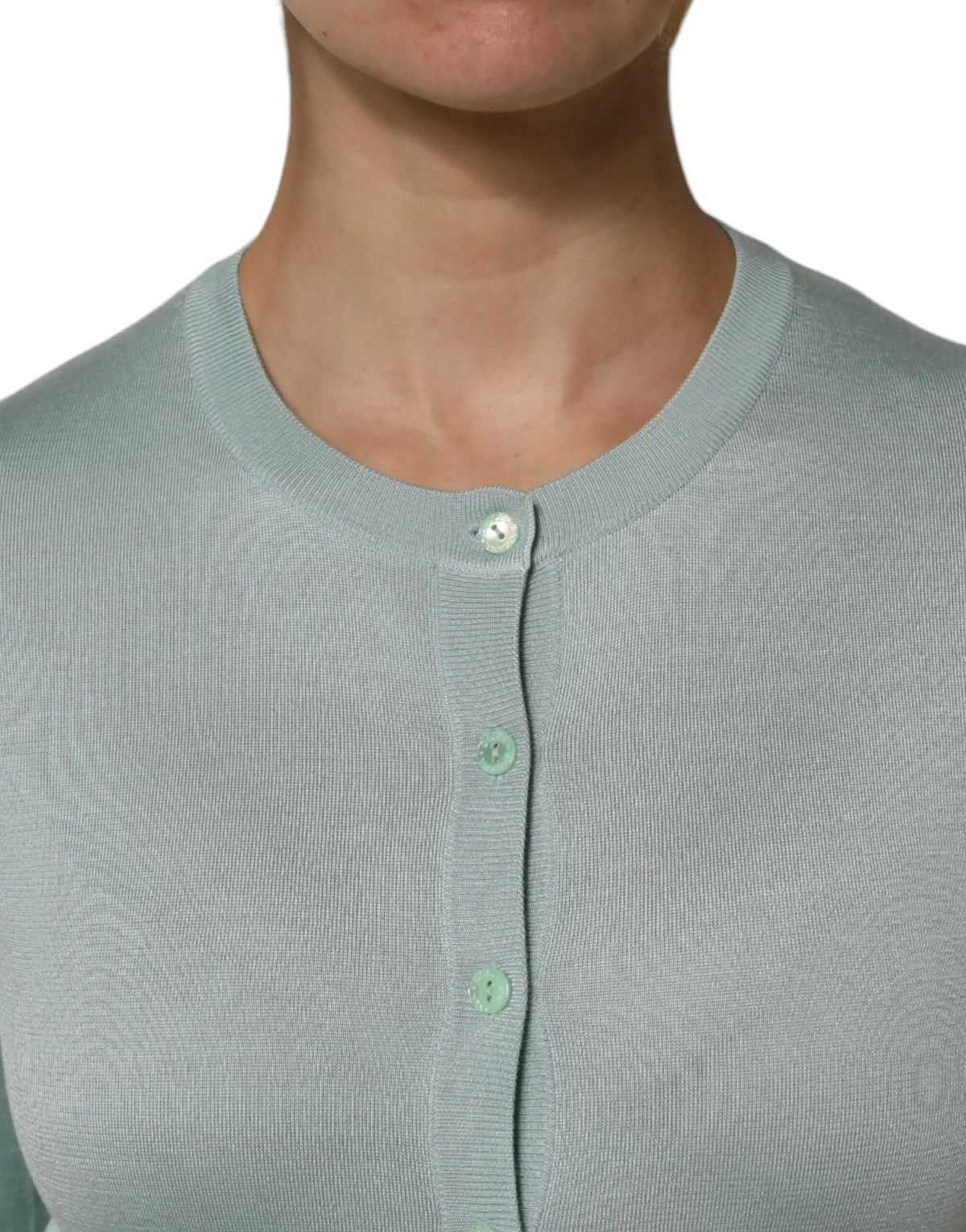 Cardigan dolce & gabbana en tricot côtelé vert menthe clair avec boutons assortis en soie légère