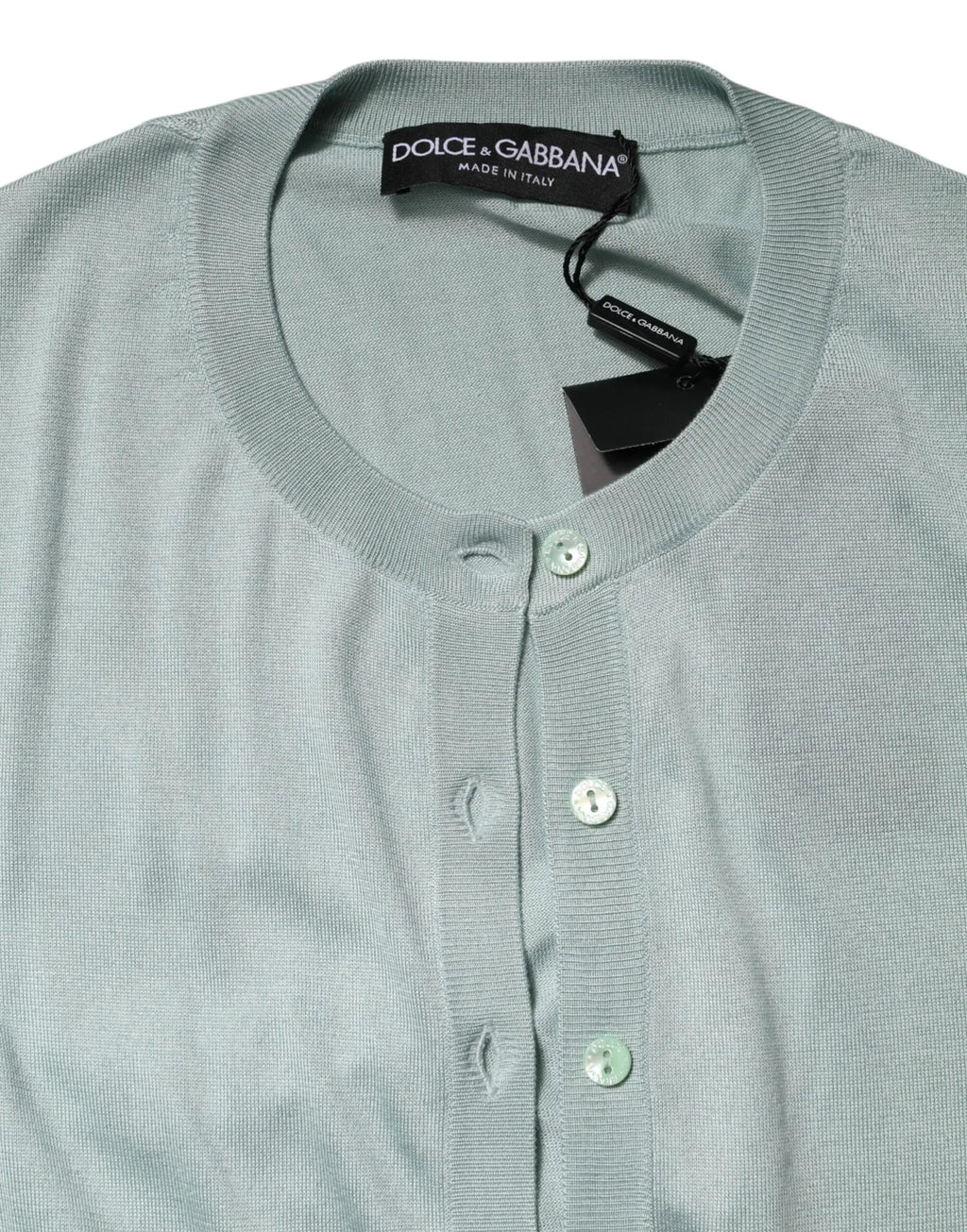 Cardigan dolce gabbana vert clair en soie avec col côtelé et boutons assortis