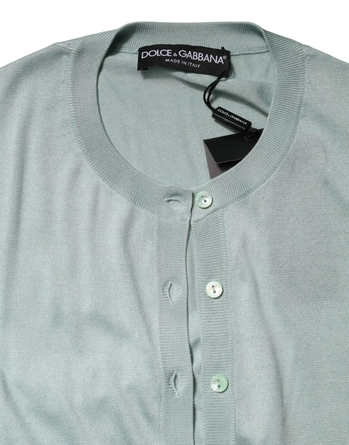 Cardigan dolce gabbana vert clair en soie avec col côtelé et boutons assortis