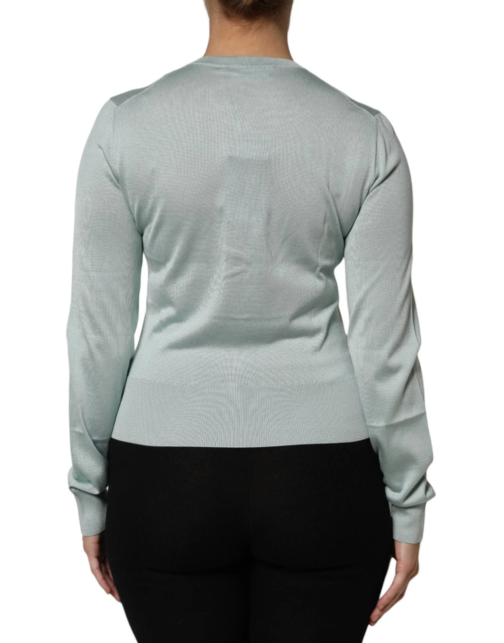 Dolce & gabbana cardigan vert clair en soie avec boutons et manches longues en maille côtelée