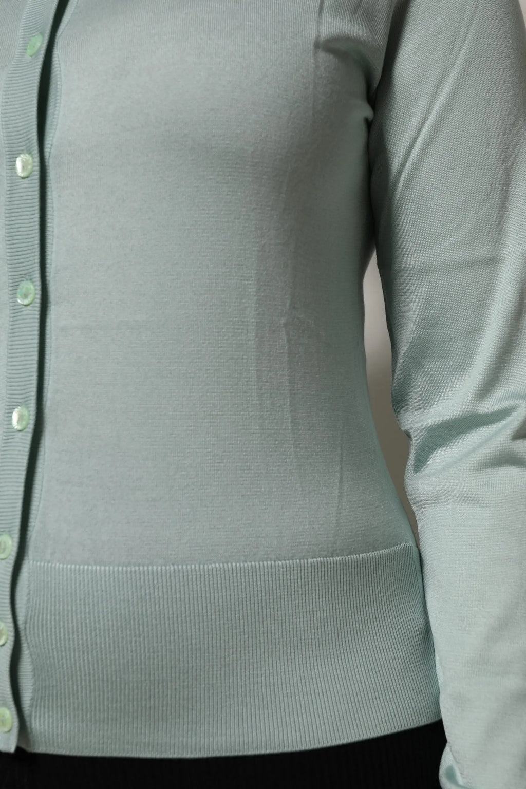 Cardigan dolce & gabbana vert clair en laine de soie côtelée avec boutons assortis pour femme