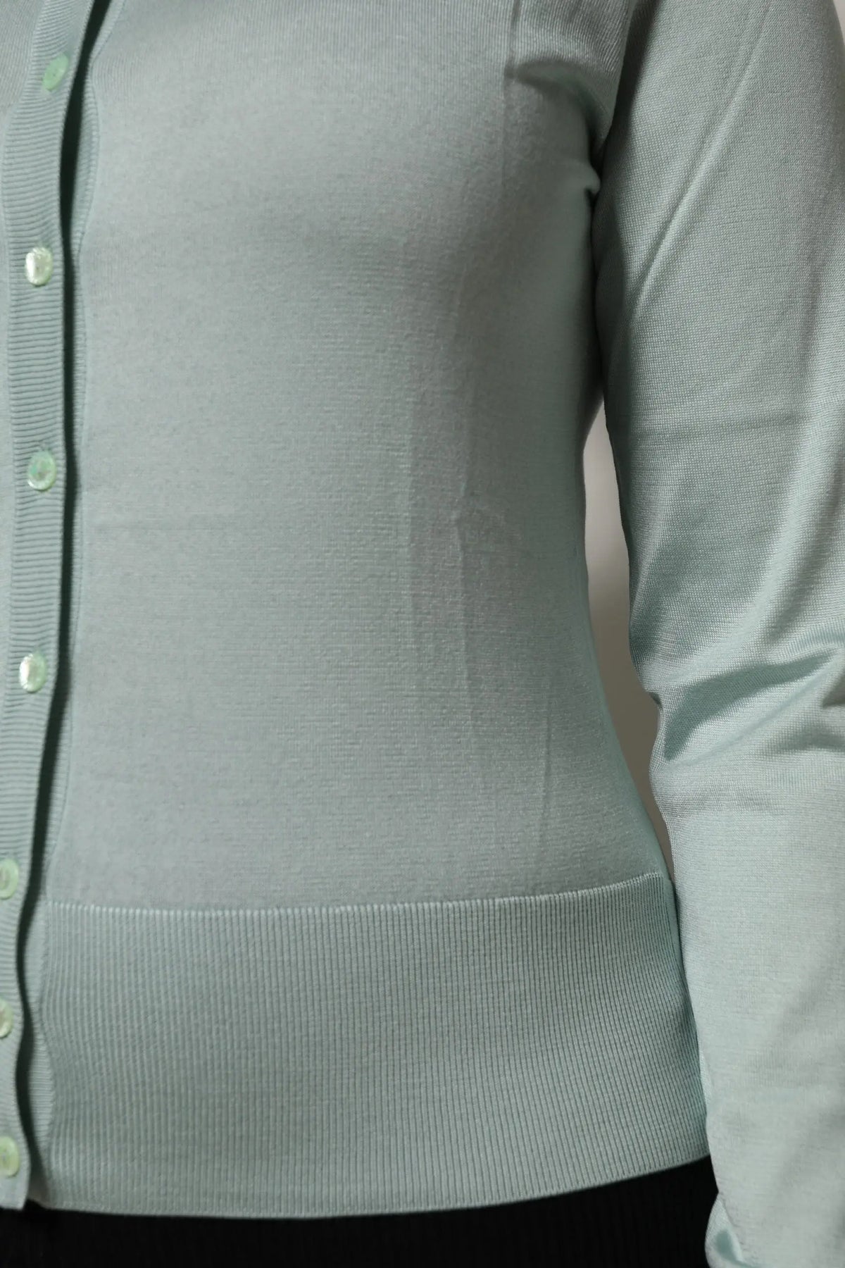 Cardigan dolce & gabbana vert clair en laine de soie côtelée avec boutons assortis pour femme