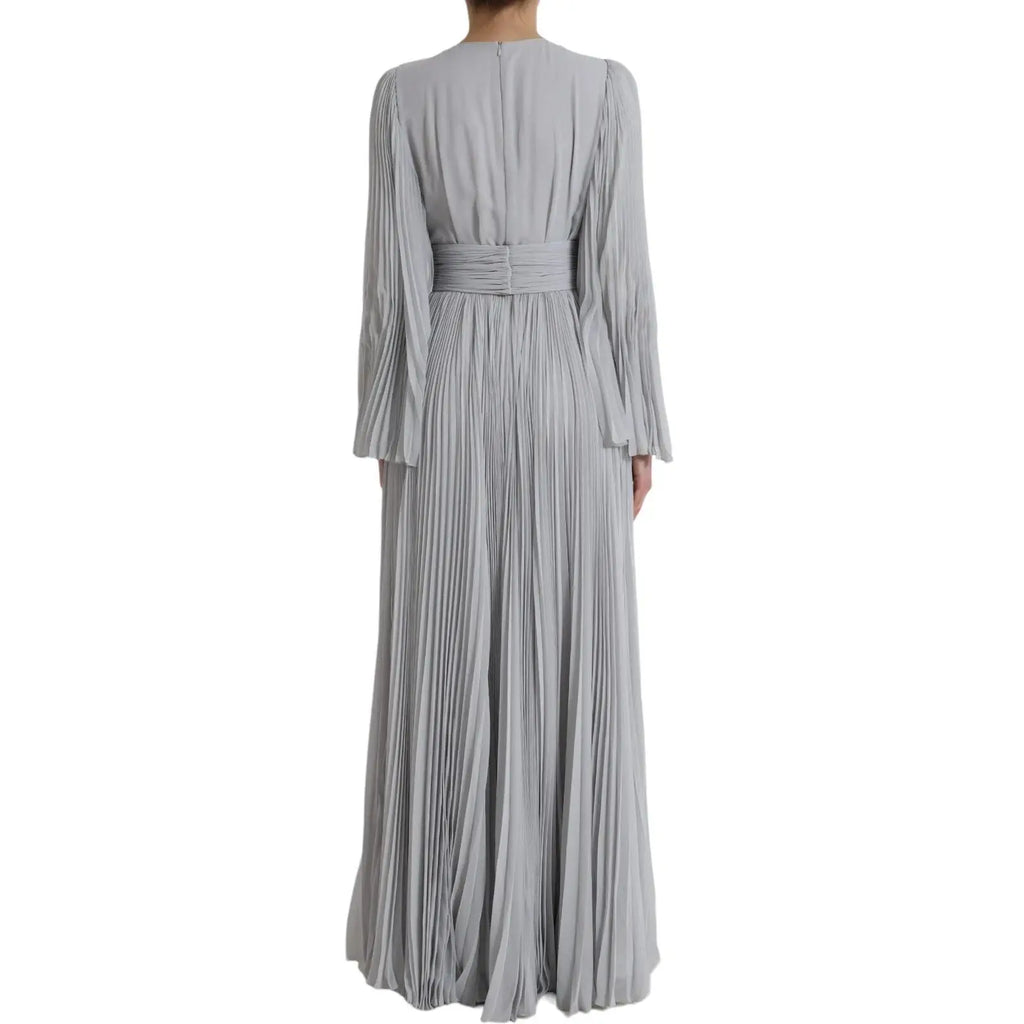 Robe maxi plissée grise claire dolce & gabbana en polyester à manches longues et taille cintrée